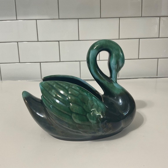 VTG Blue Mountain Pottery Swan Planter Drip Glaze Blue Green Black - Picture 4 of 7